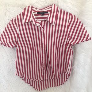 BRAND NEW! red and white striped collared shirt